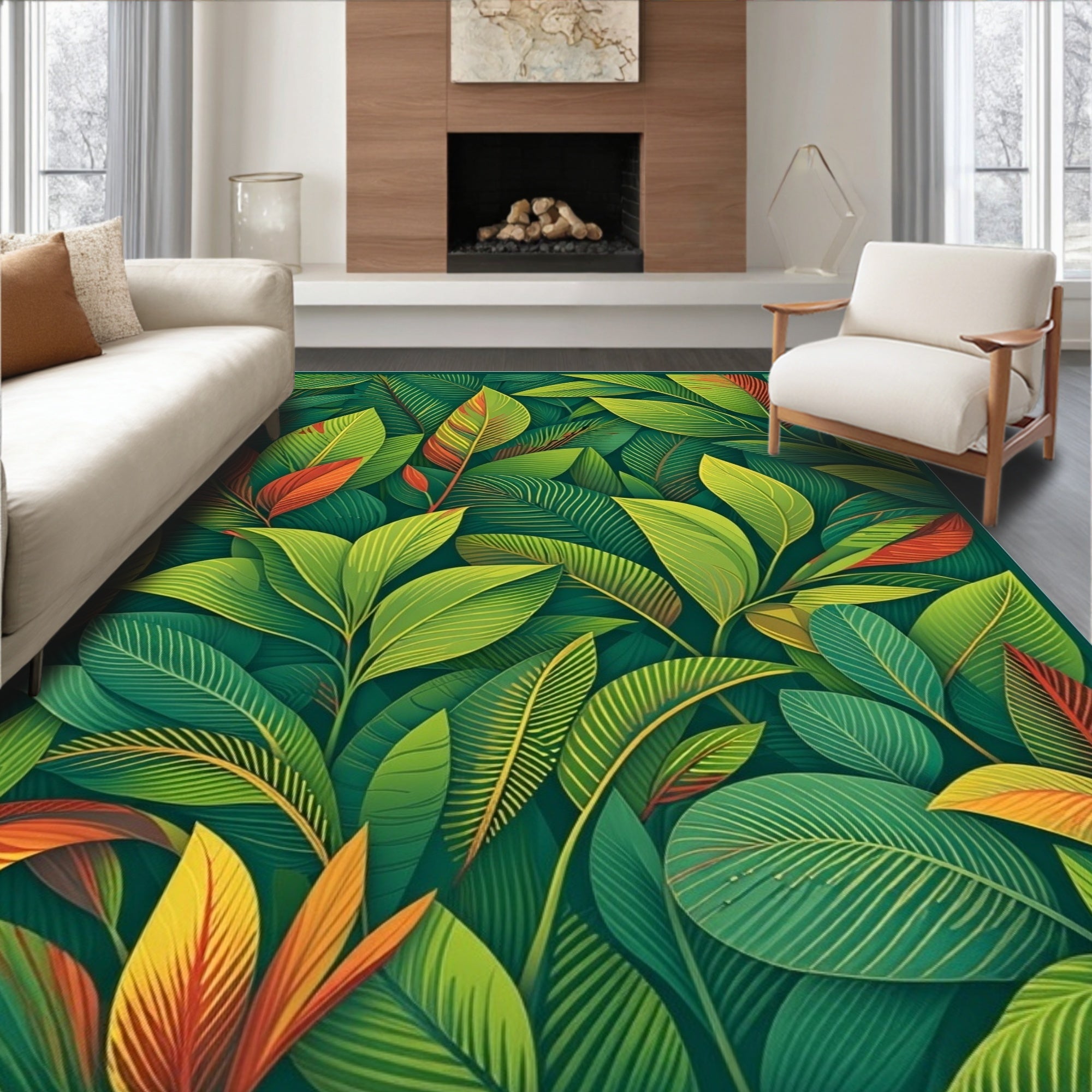 Lush Tropical Leaf Pattern Design Rug