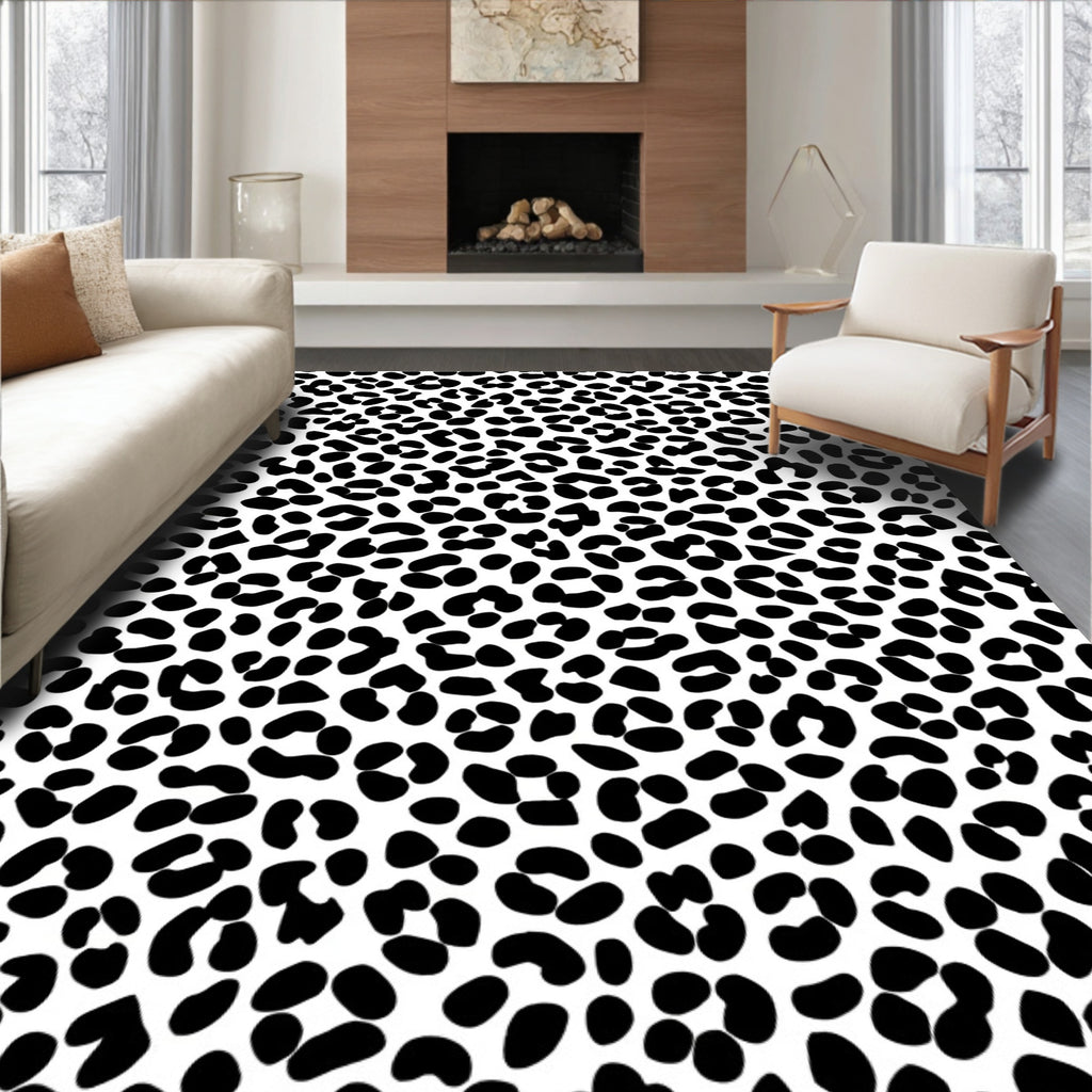 Chic Black Spots Animal Print Rug