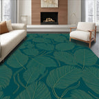 Gold Feather Patterned Deep Teal Rug