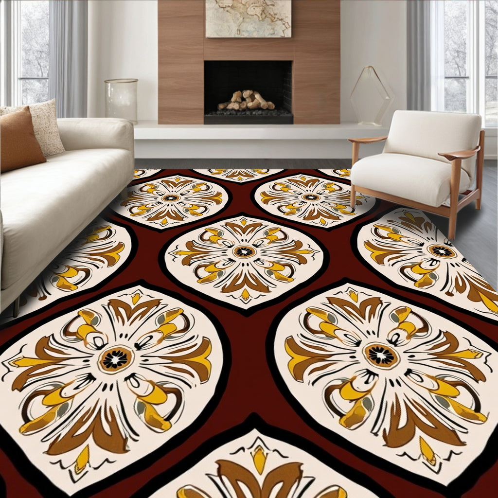 Ornate Floral Medallion Print Rug