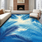 Vibrant Blue Tropical Leaf Landscape Rug