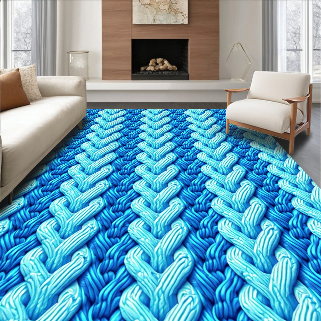 Braided Blue Textured Pattern Rug