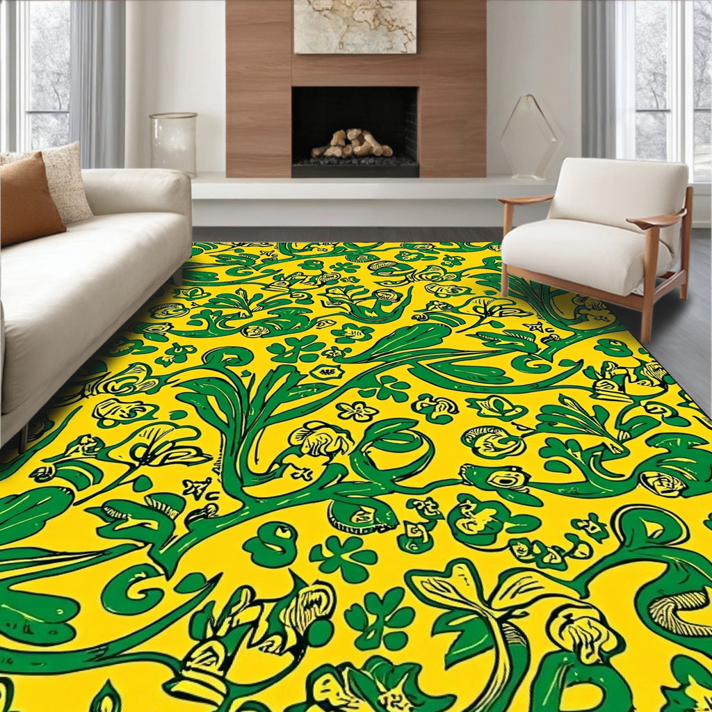 Bold Green Floral Pattern Design Rug