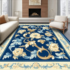 Elegant Blue Floral Vine Pattern Oriental Rug