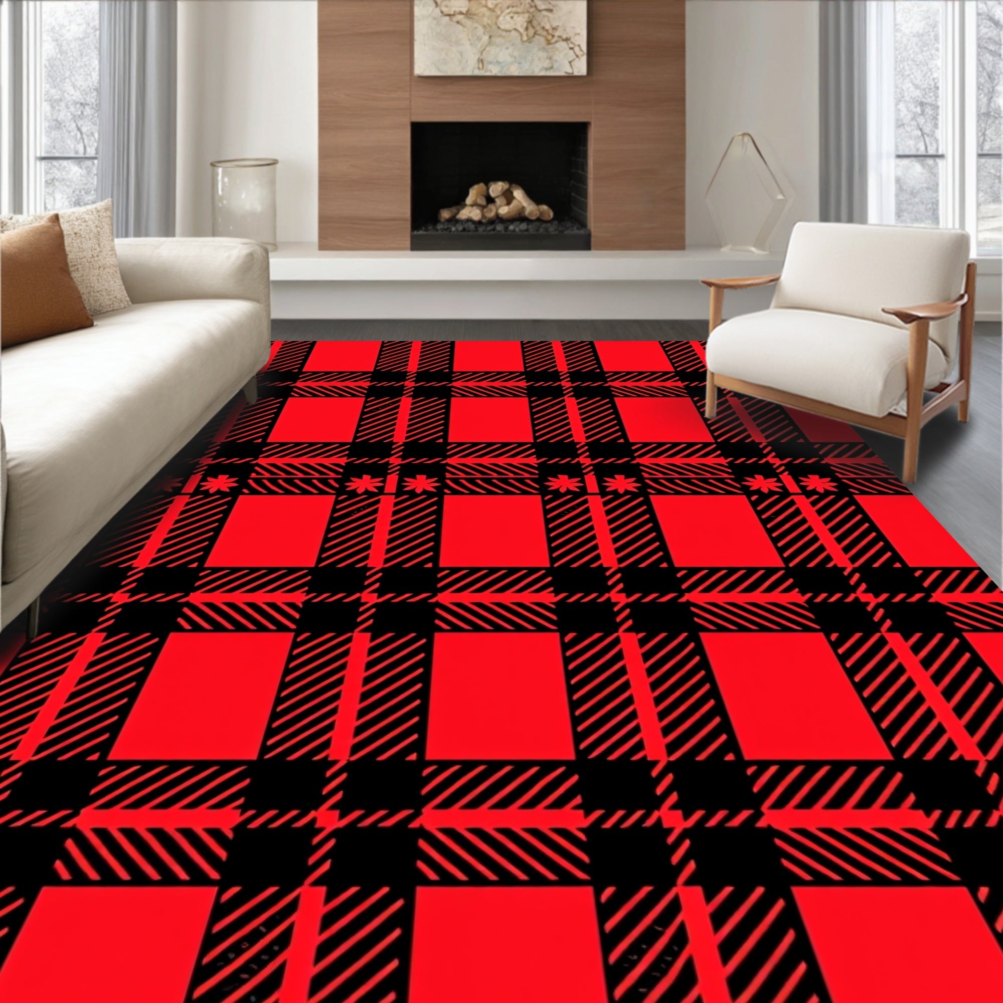 Crimson Tartan Buffalo Check Rug