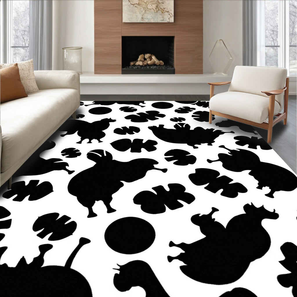 Playful Animal Silhouette Leaf Pattern Rug