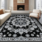 Intricate Black And White Mandala Pattern Rug