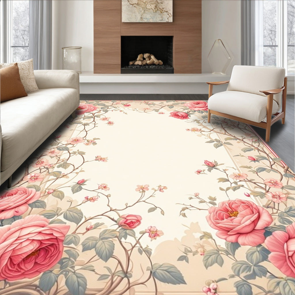 Vintage Garden Rose Floral Pattern Rug