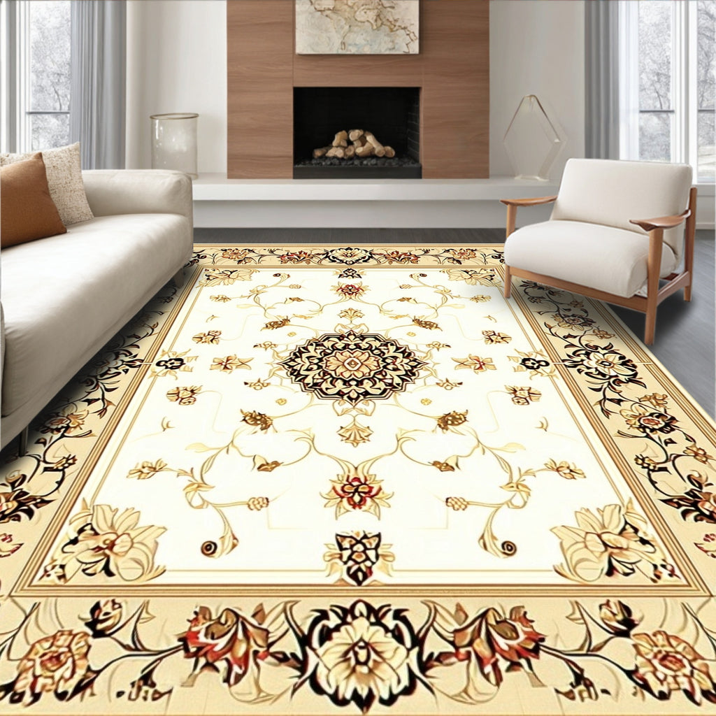 Ornate Floral Medallion Cream Rug