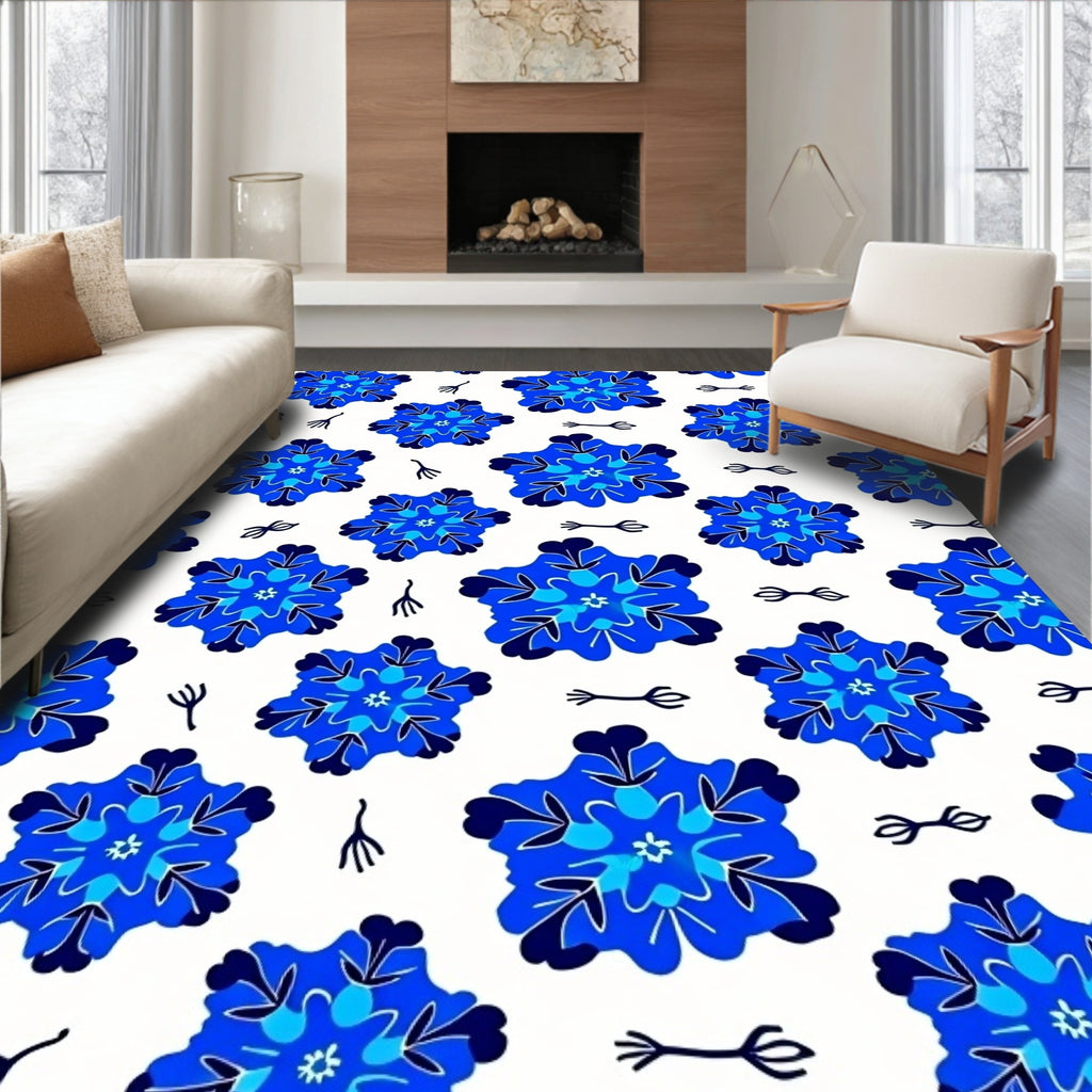 Blue Abstract Floral Pattern Design Rug