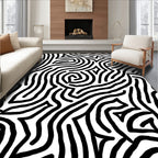 Abstract Black White Wavy Line Pattern Rug
