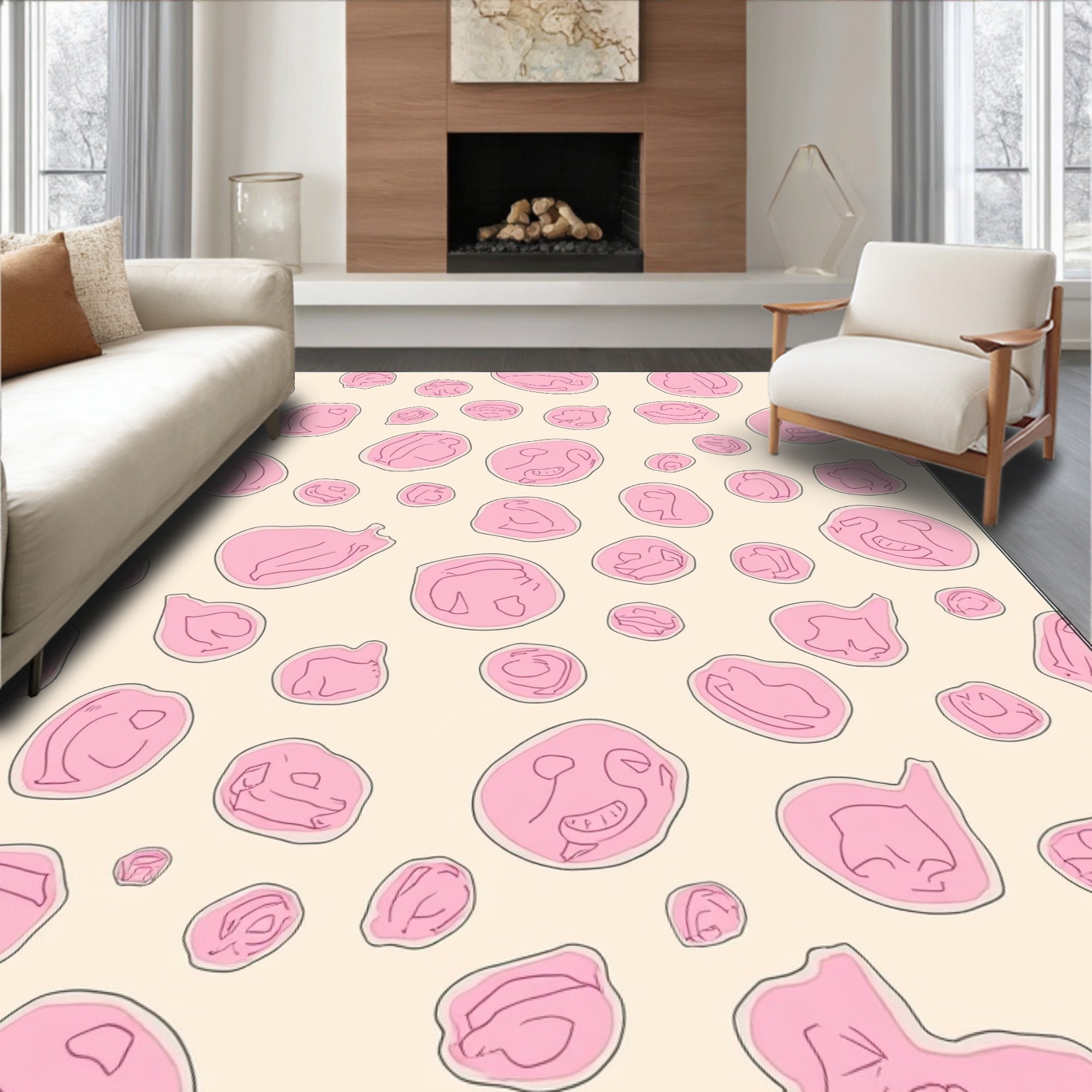 Pink Blob Monsters Pattern Rug