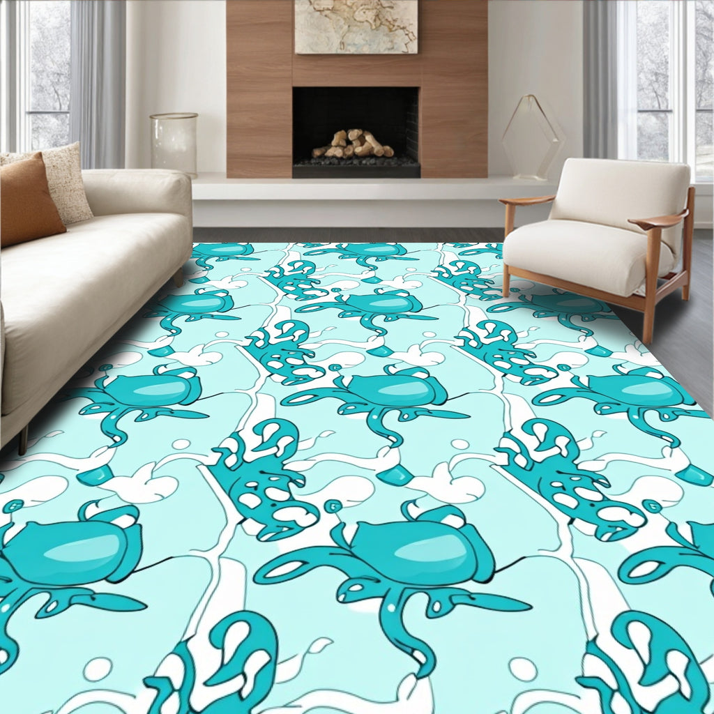 Teal Octopus Abstract Pattern Rug