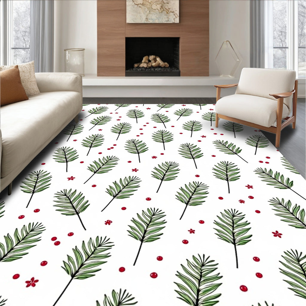 Green Fern Red Berry Scatter Rug