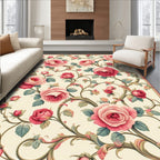 Elegant Pink Rose Floral Vines Rug