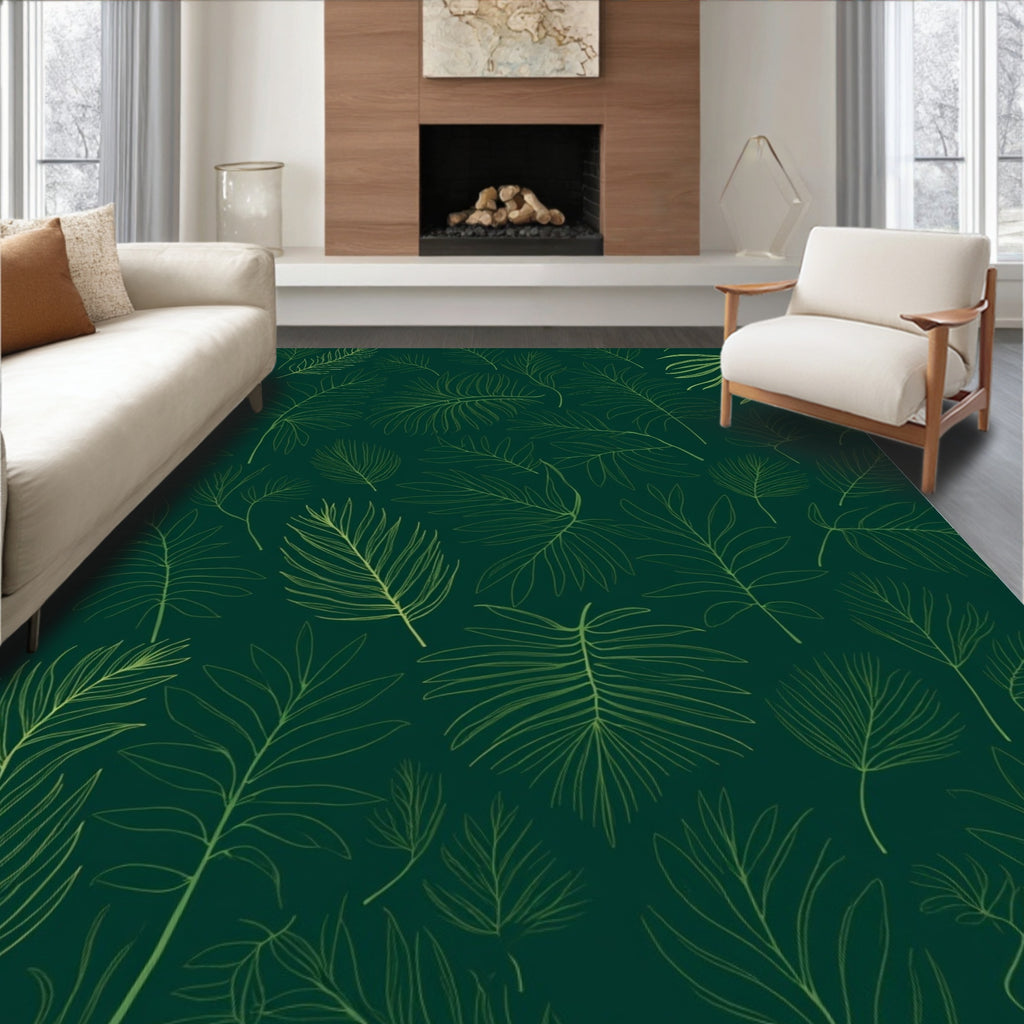 Vibrant Green Leaf Pattern Design Rug