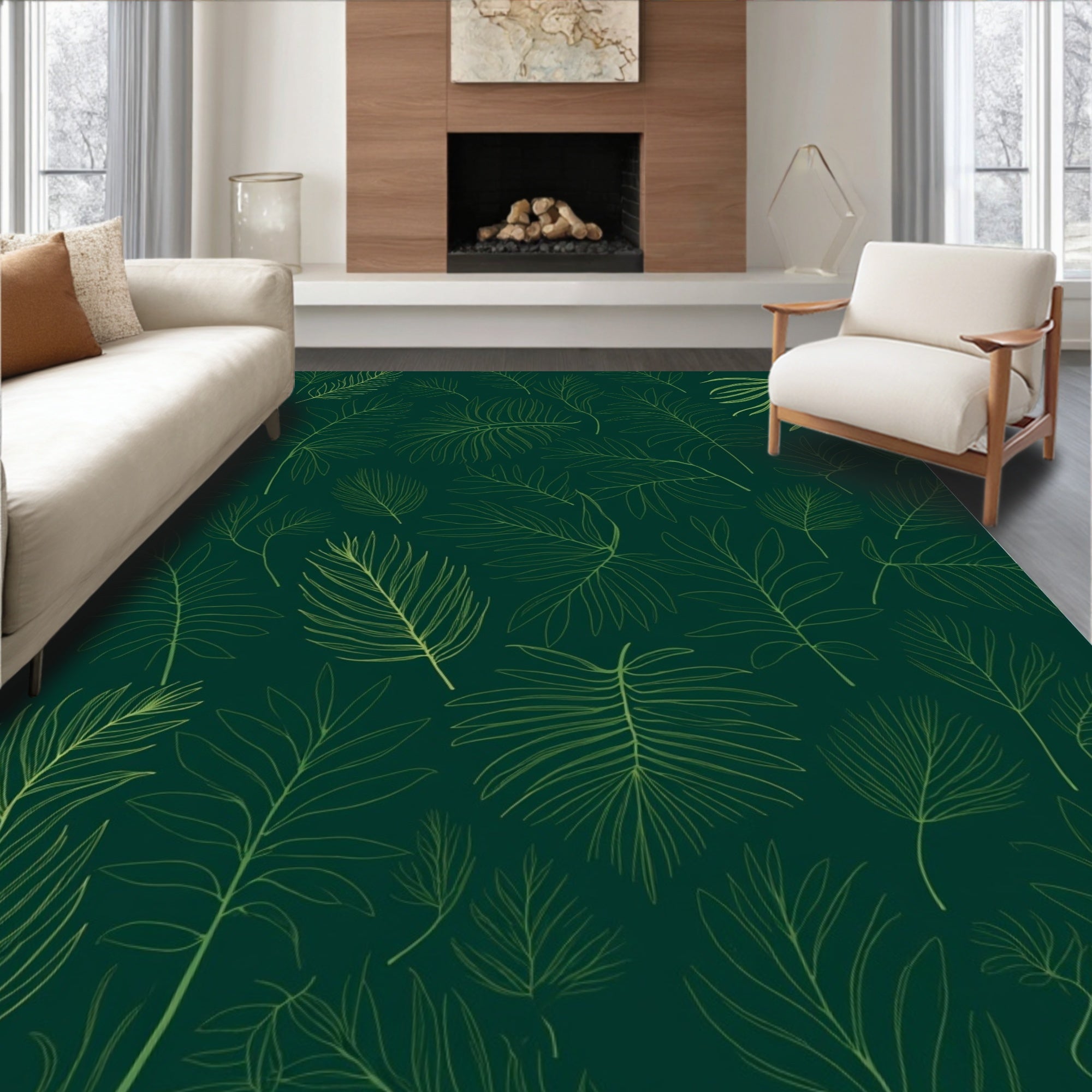 Vibrant Green Leaf Pattern Design Rug