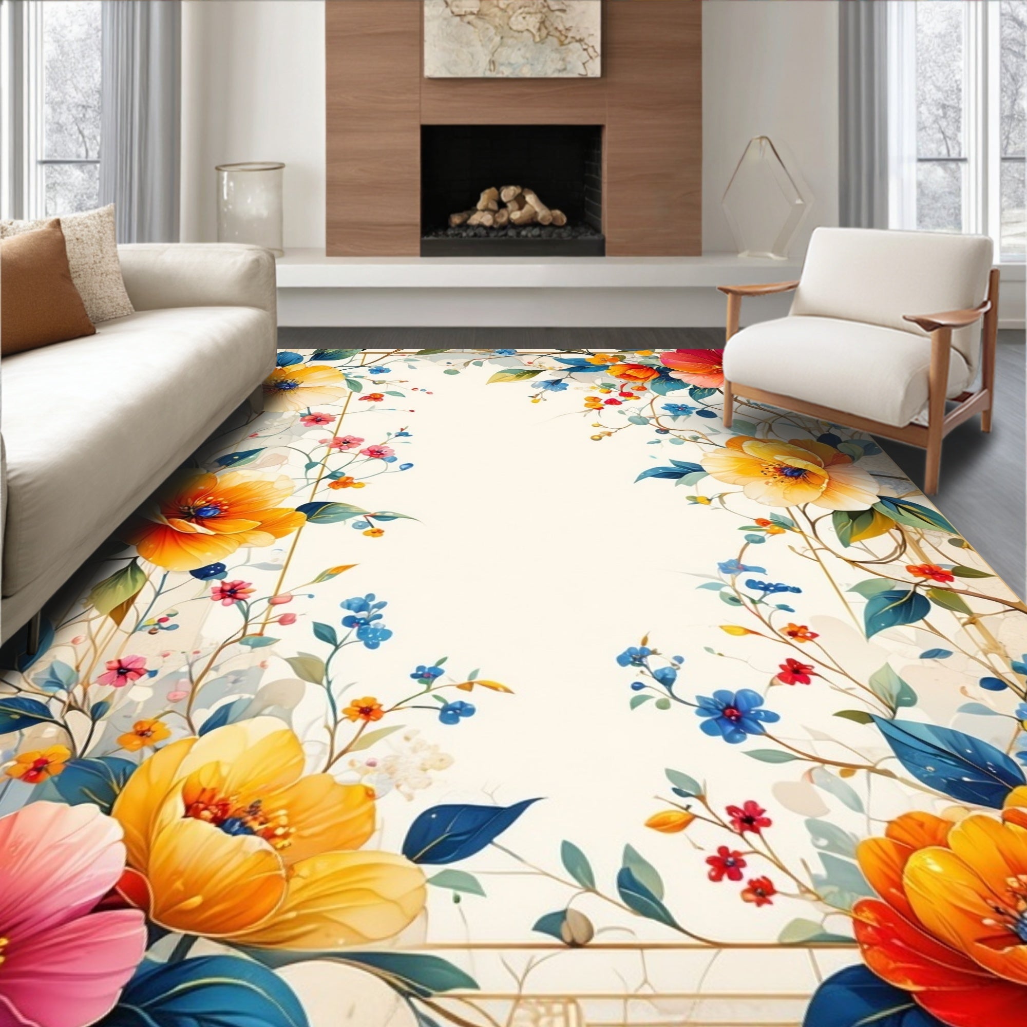 Vibrant Floral Arrangement Design Rug
