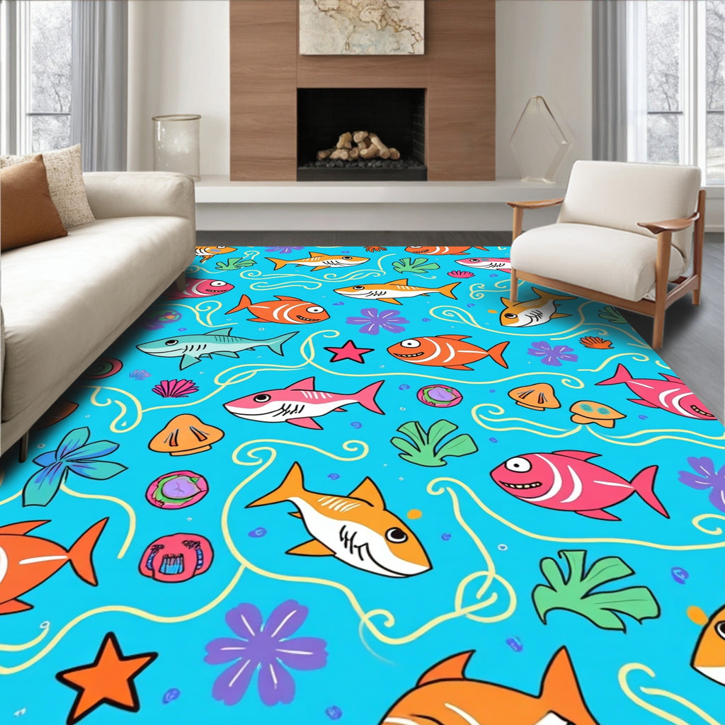 Whimsical Fish Sea Life Pattern Rug