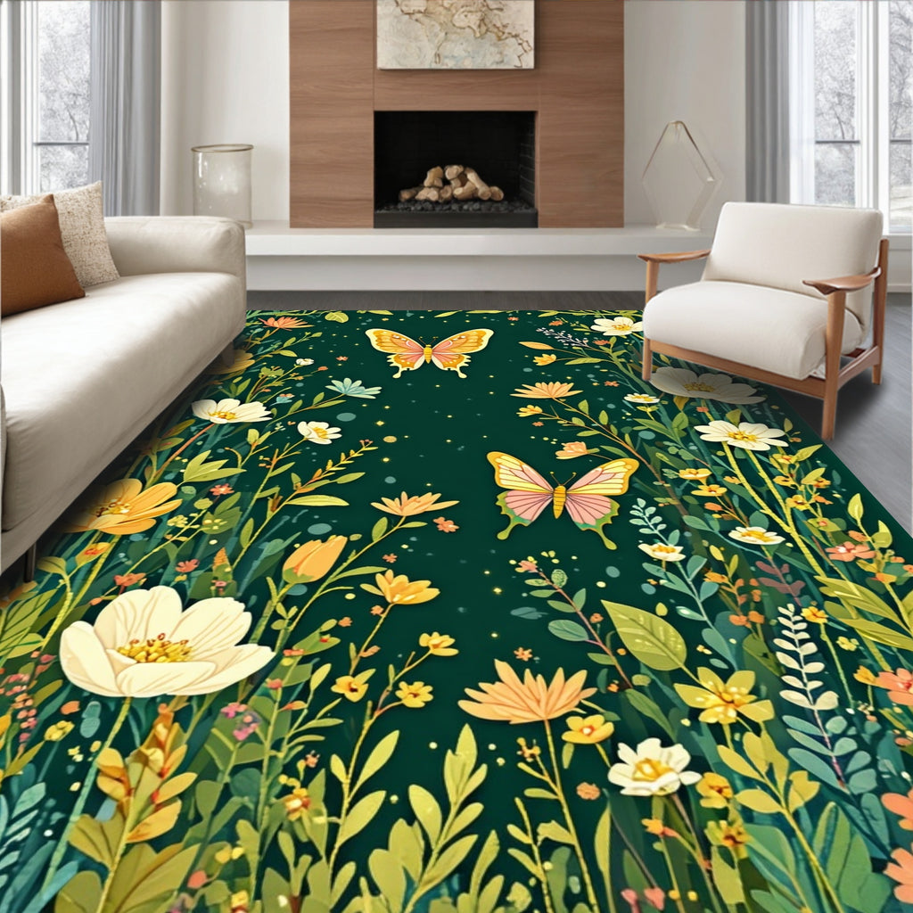 Whimsical Butterflies and Floral Garden Rug