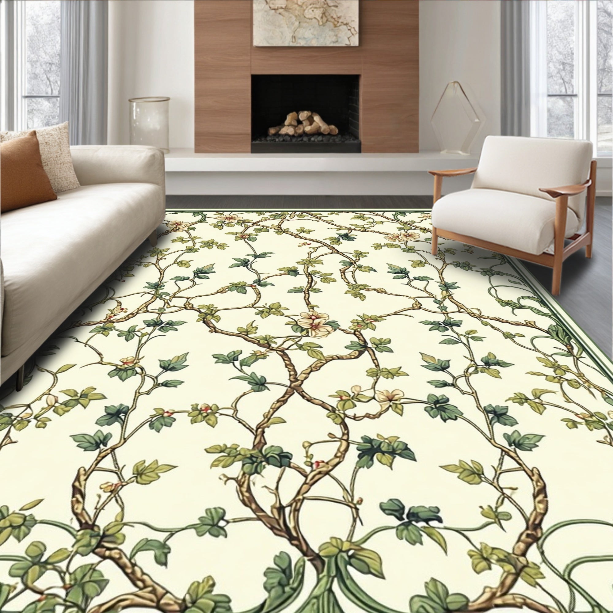 Botanical Vines Delicate Blossoms Rug