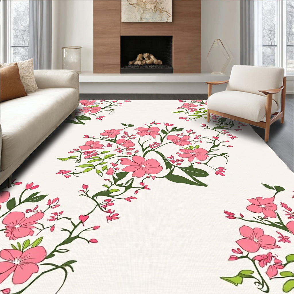 Pink Floral Branch Pattern Rug