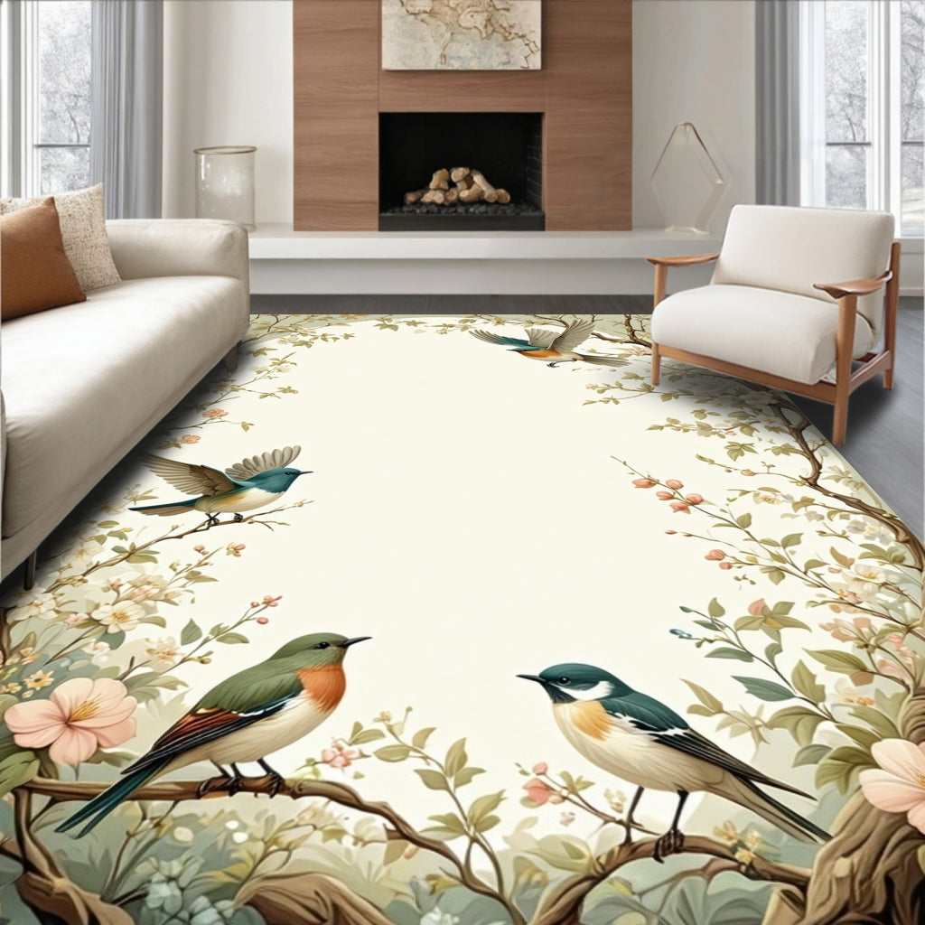 Charming Birds and Cherry Blossoms Rug