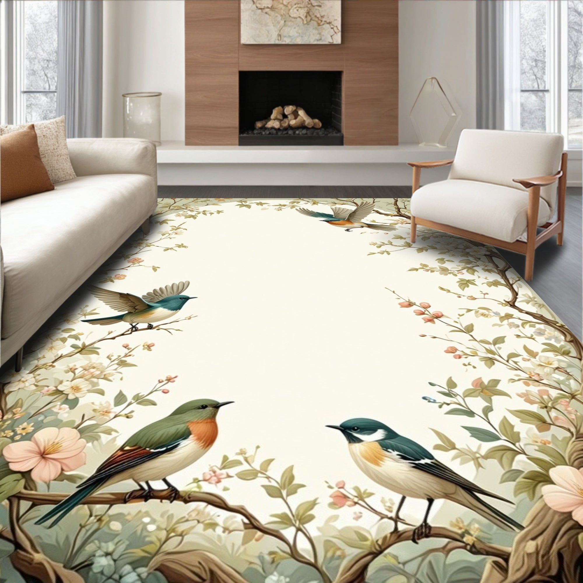 Charming Birds and Cherry Blossoms Rug