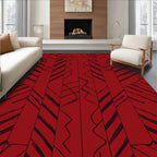 Deep Red Scripted Stripe Pattern Rug