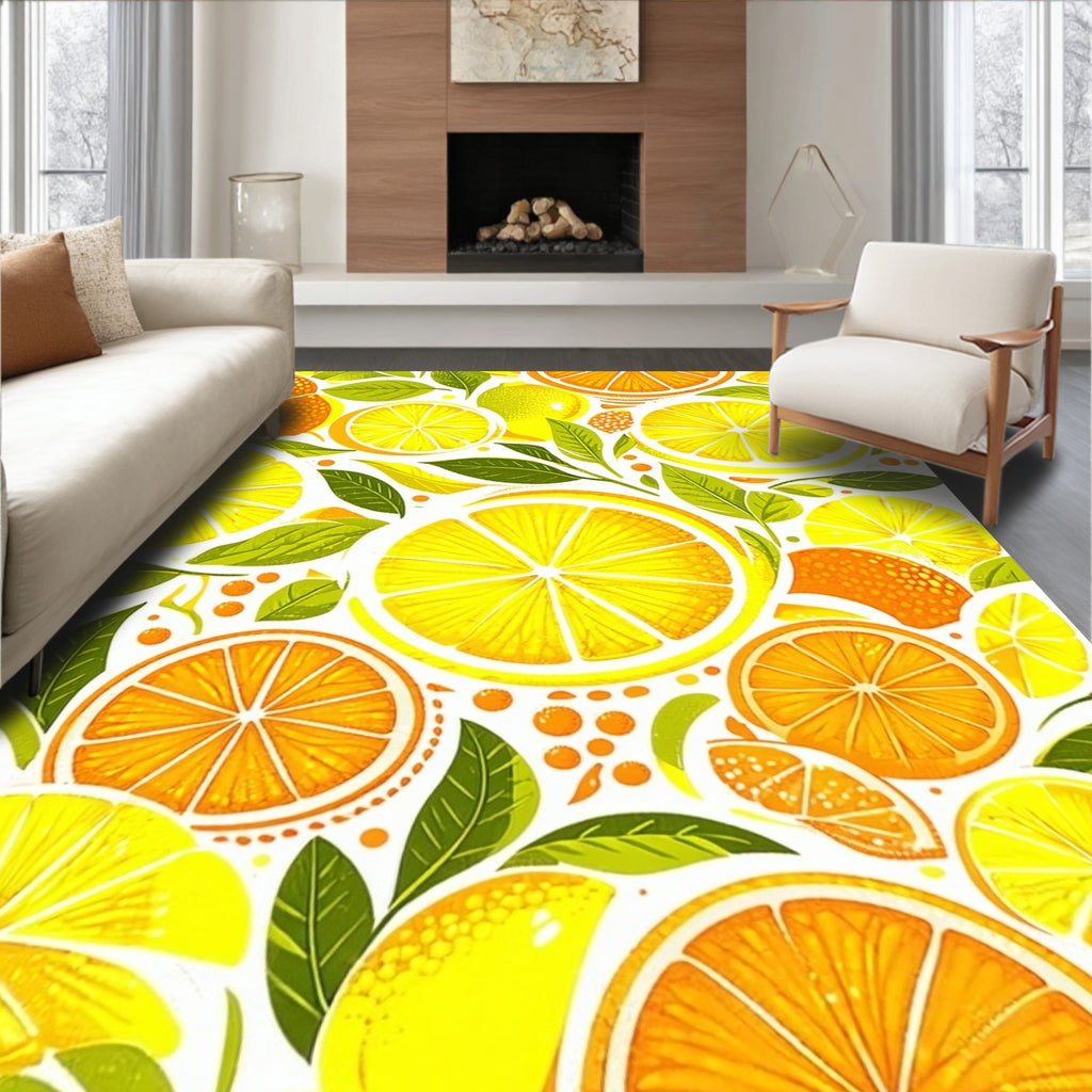 Citrus Slices and Leaves Pattern Rug
