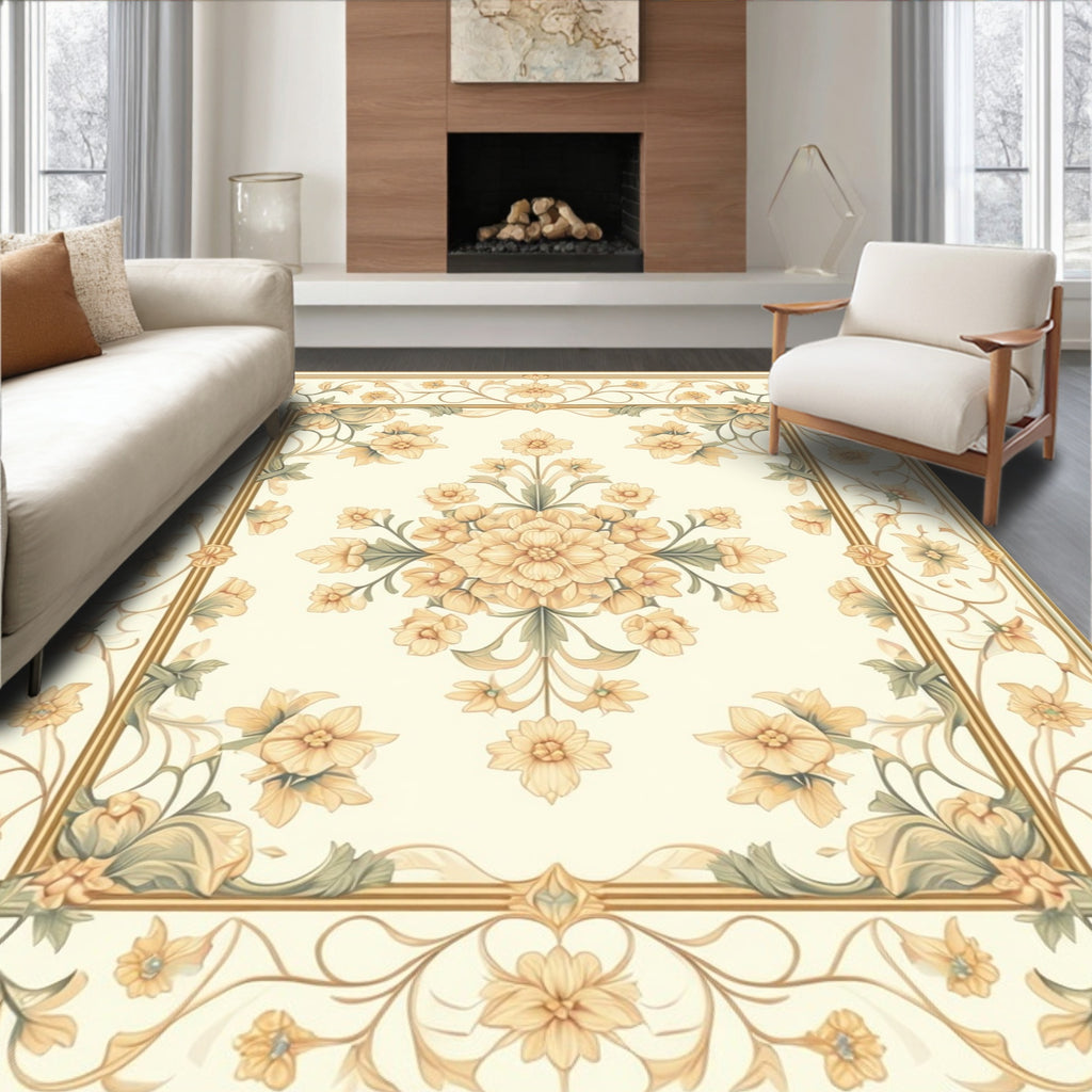Classic Floral Border With Center Bouquet Rug