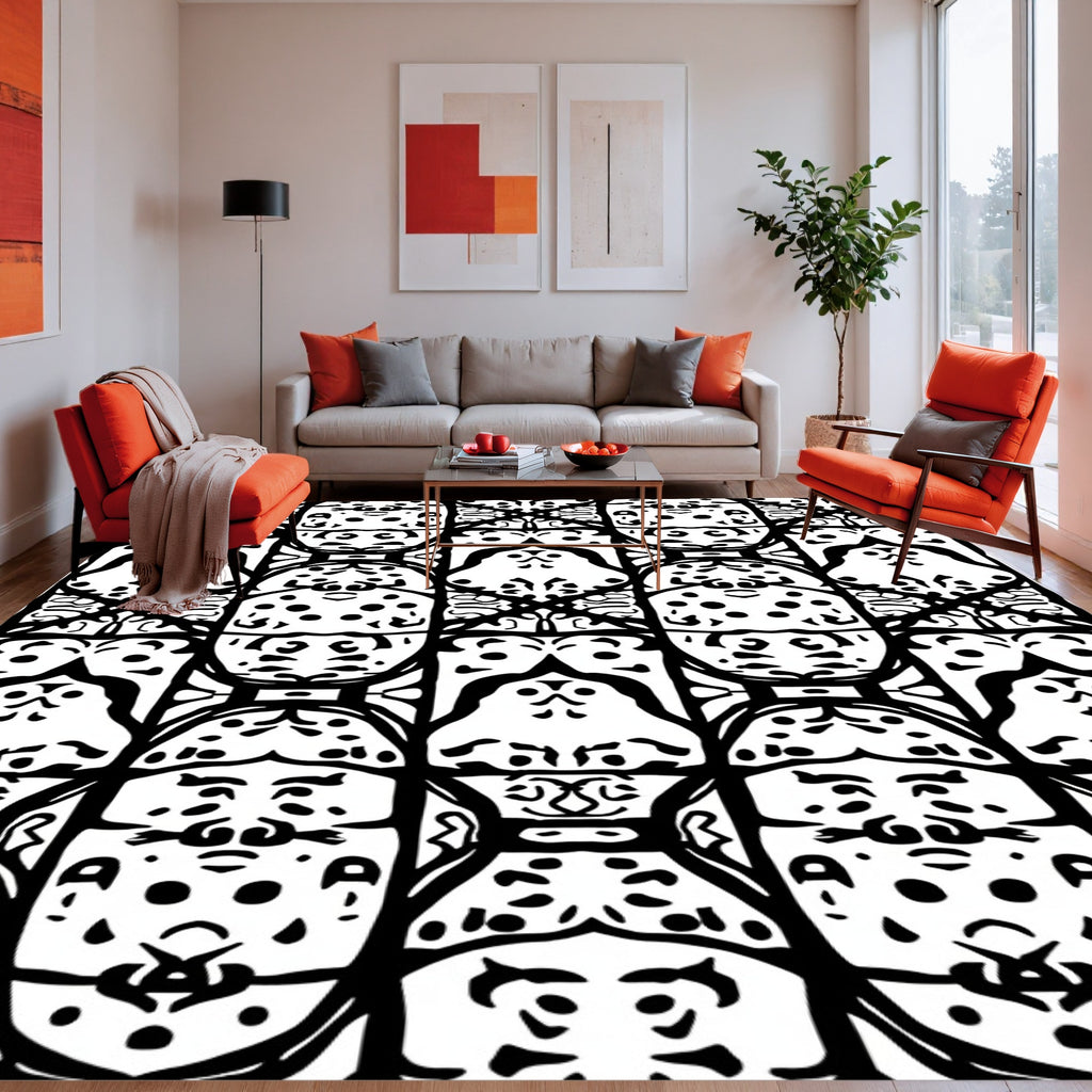 Bold Black White Tribal Pattern Rug