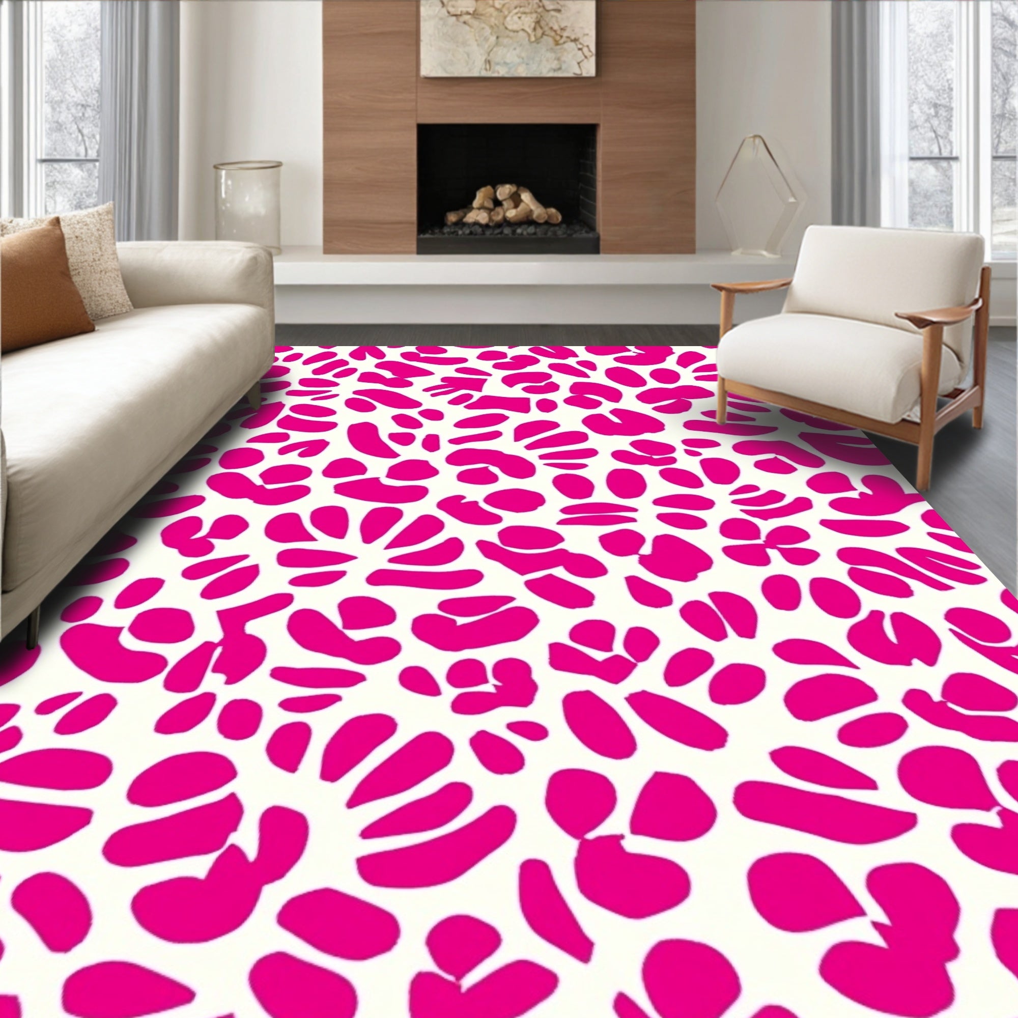 Bold Pink Abstract Floral Pattern Rug