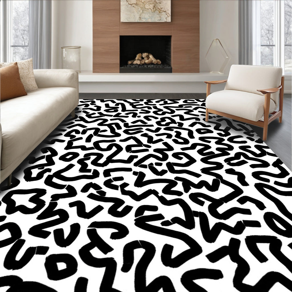 Bold Abstract Scribble Pattern Rug
