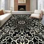 Intricate Floral Mandalas Black and Gold Design Rug