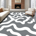 Abstract White Swirls on Gray Background Rug