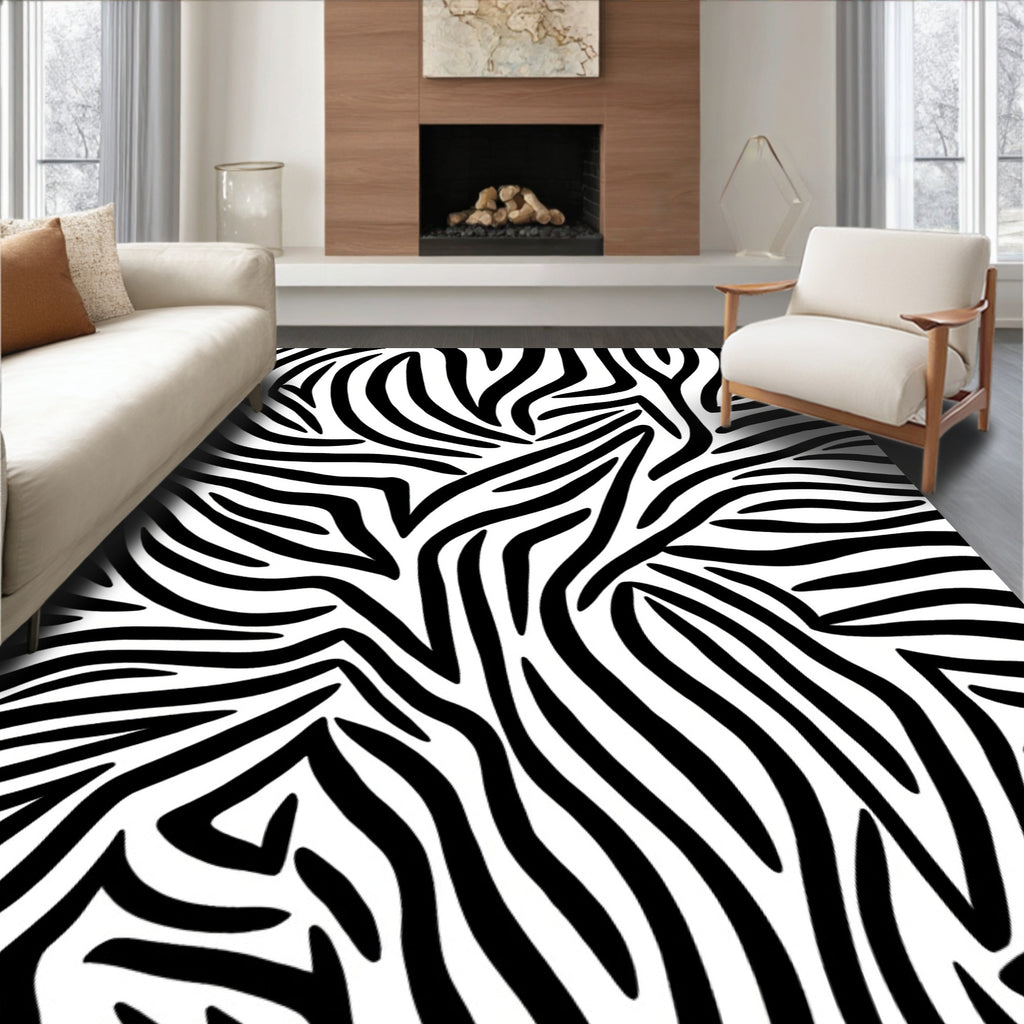 Bold Black White Animal Print Rug