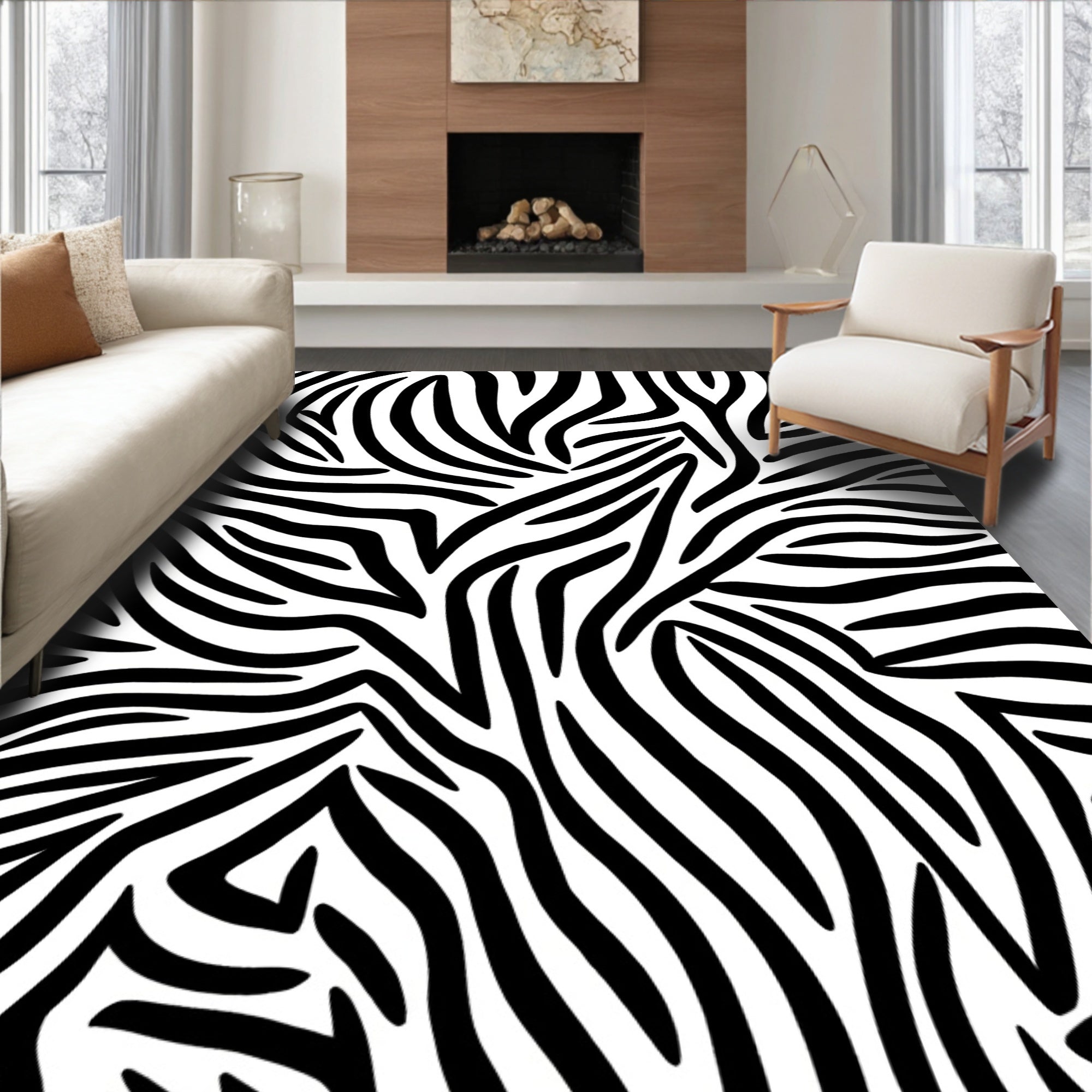 Bold Black White Animal Print Rug