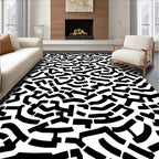 Abstract Black White Maze Design Rug