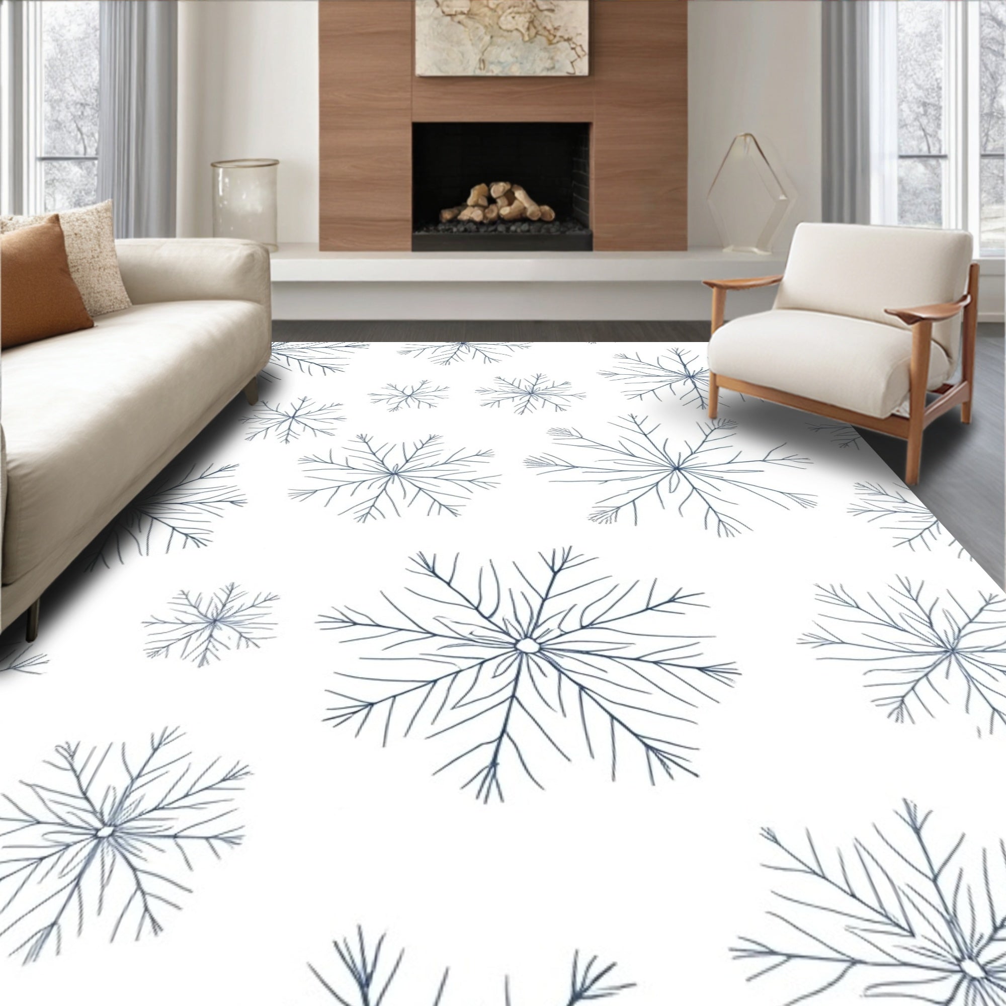Delicate Snowflake Patterned Design Rug