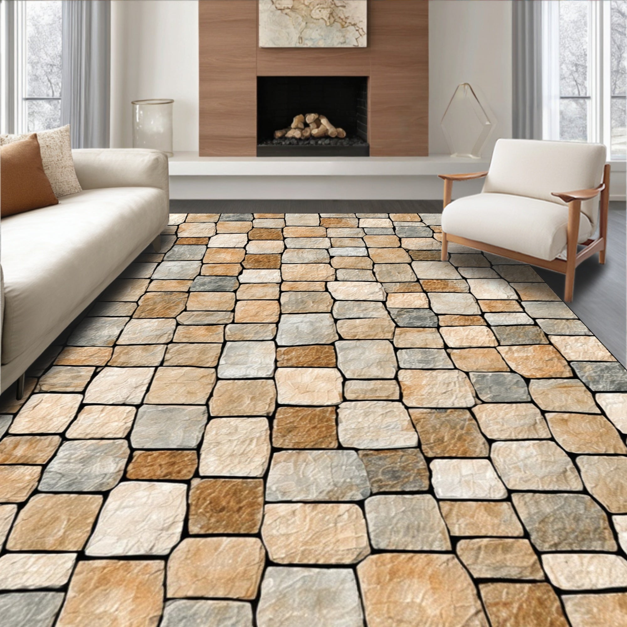 Natural Stone Stacked Brick Pattern Rug