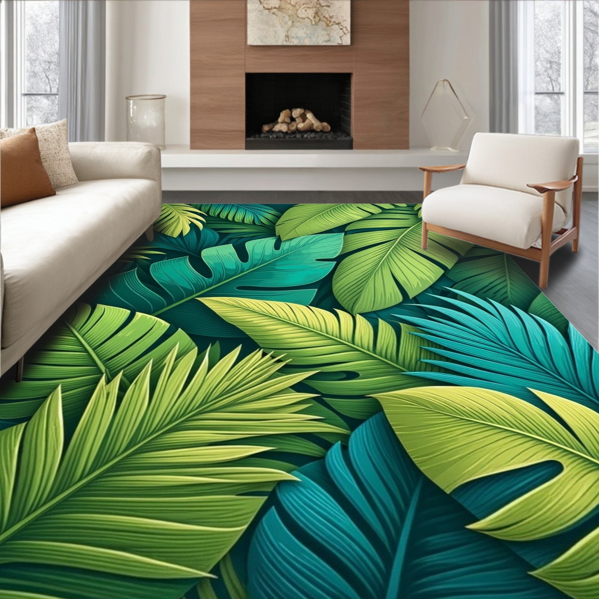 Lush Tropical Leaf Pattern Design Rug