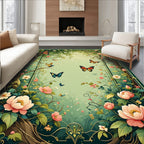 Enchanted Butterfly Garden Scene Rug
