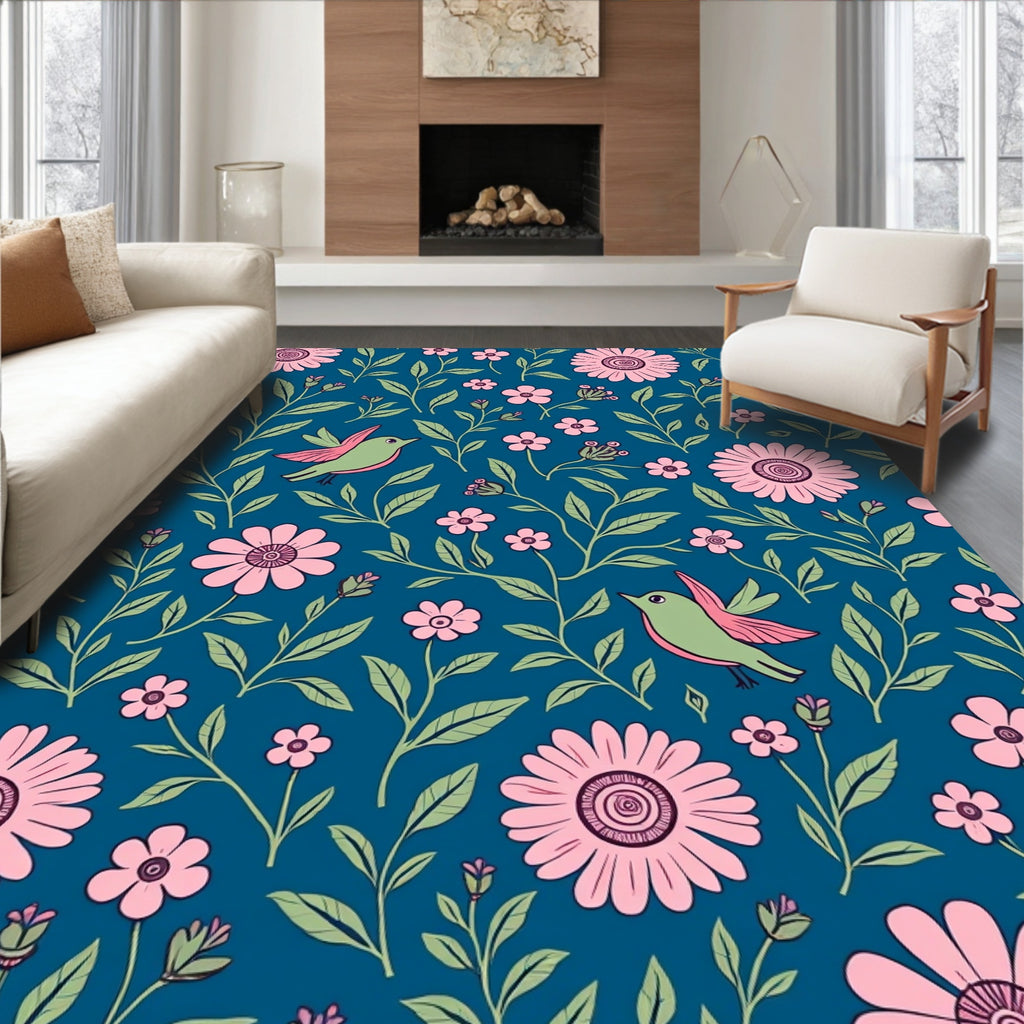 Floral Birds Blossoms Pattern Rug