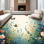 Whimsical Butterflies Wildflowers Meadow Design Rug