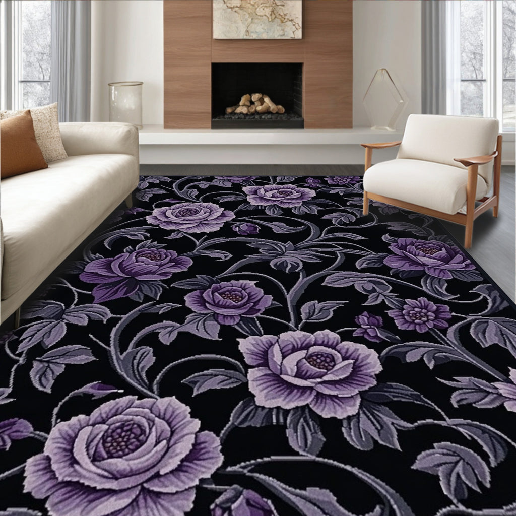 Purple Floral Swirl Vines Rug