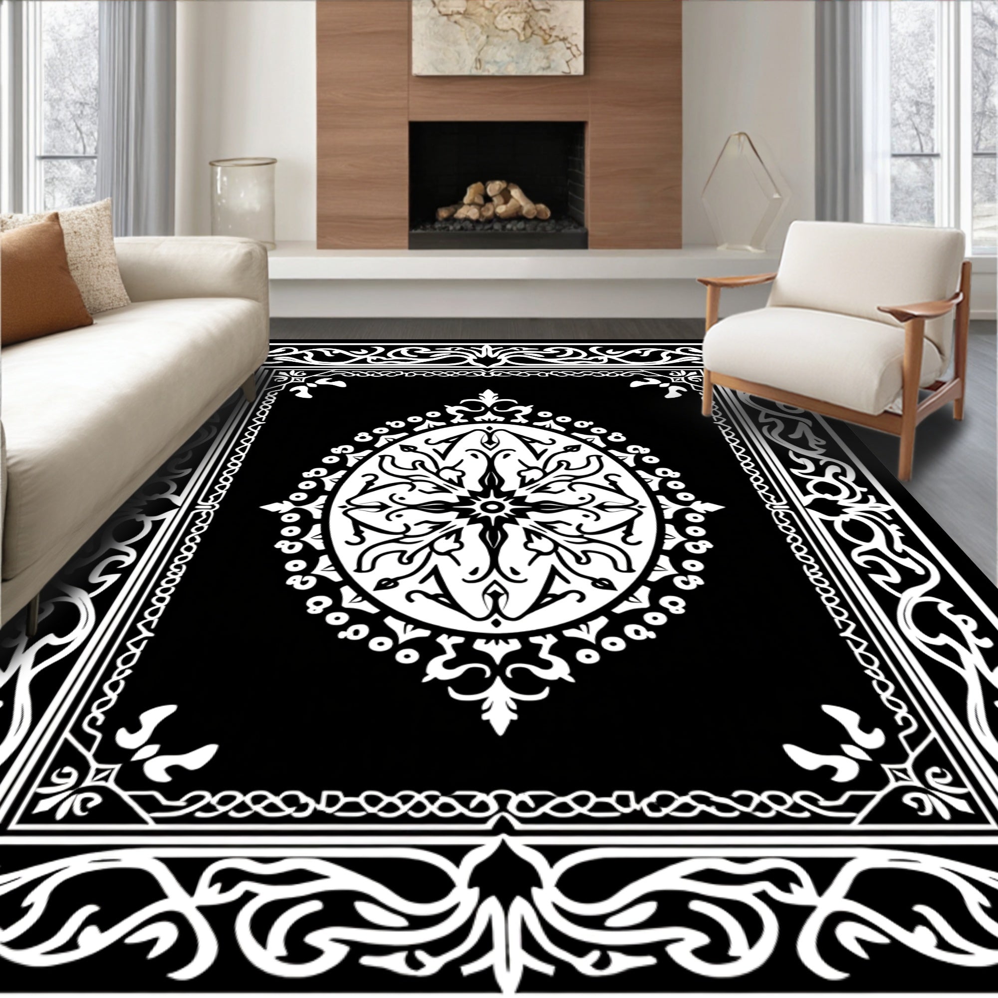 Ornate Floral Mandala Frame Design Rug
