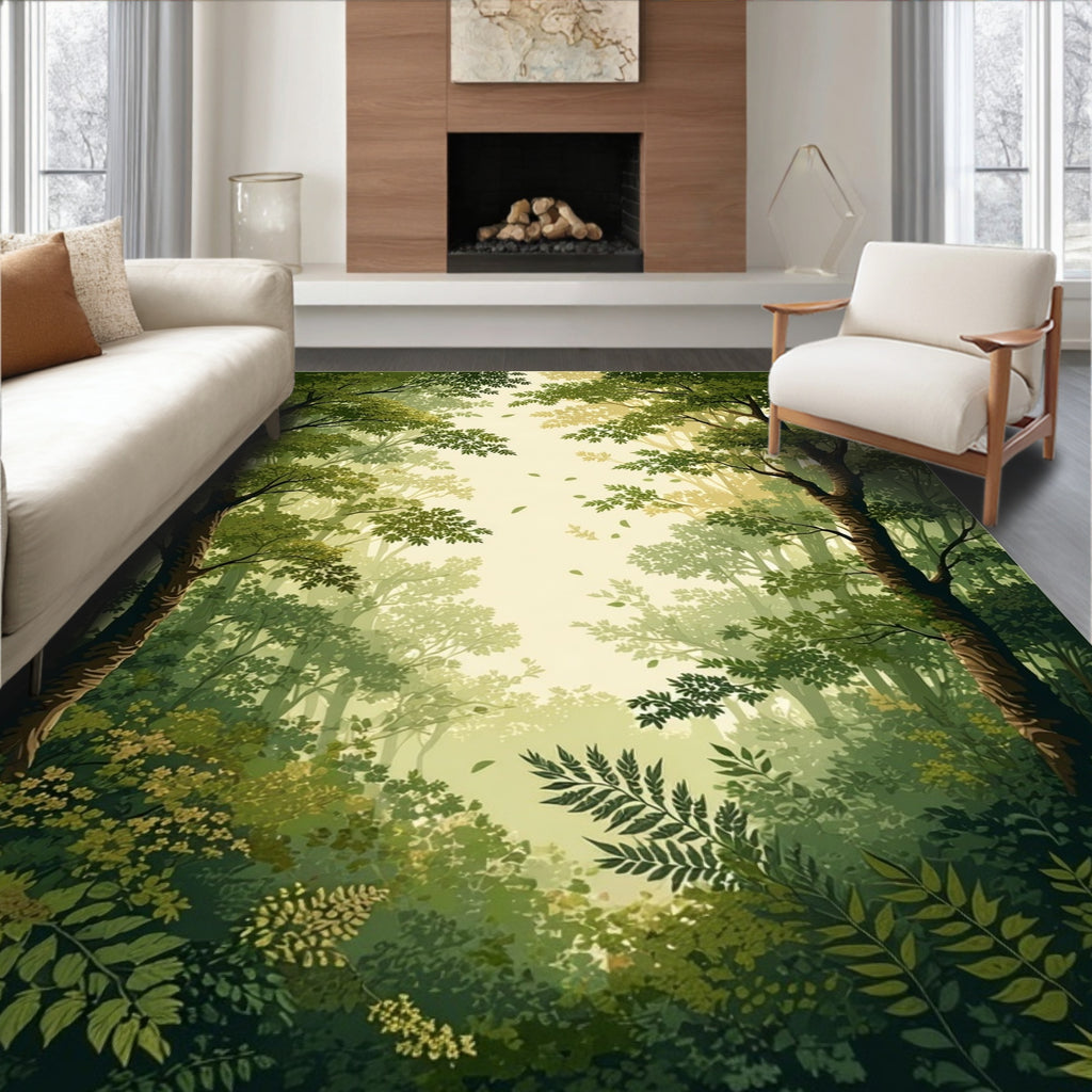 Lush Forest Canopy Nature Scene Rug
