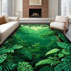 Lush Jungle Foliage Forest Scene Rug