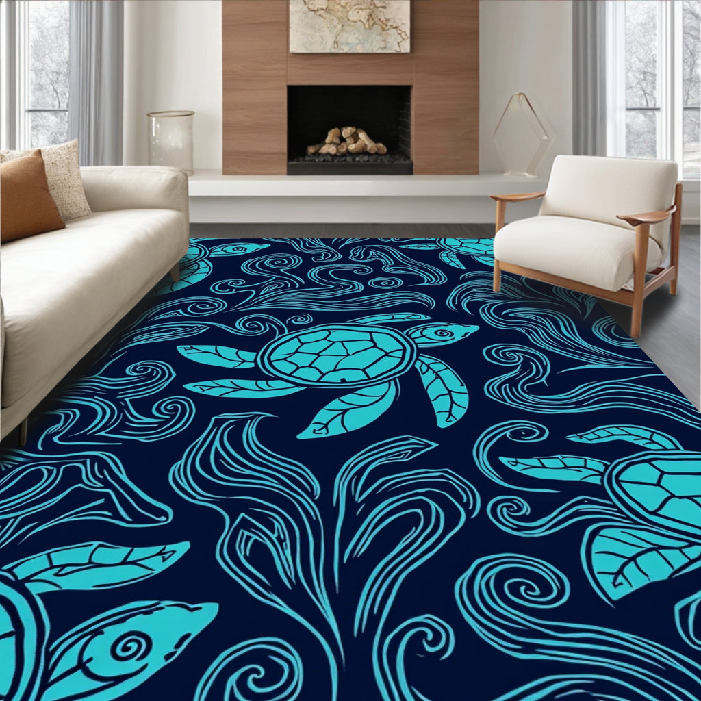 Oceanic Turtle Aquatic Swirl Design Rug